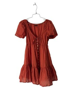 J. Crew Rust Tiered Voile Cotton Short-Sleeve Button-Front Dress Size S